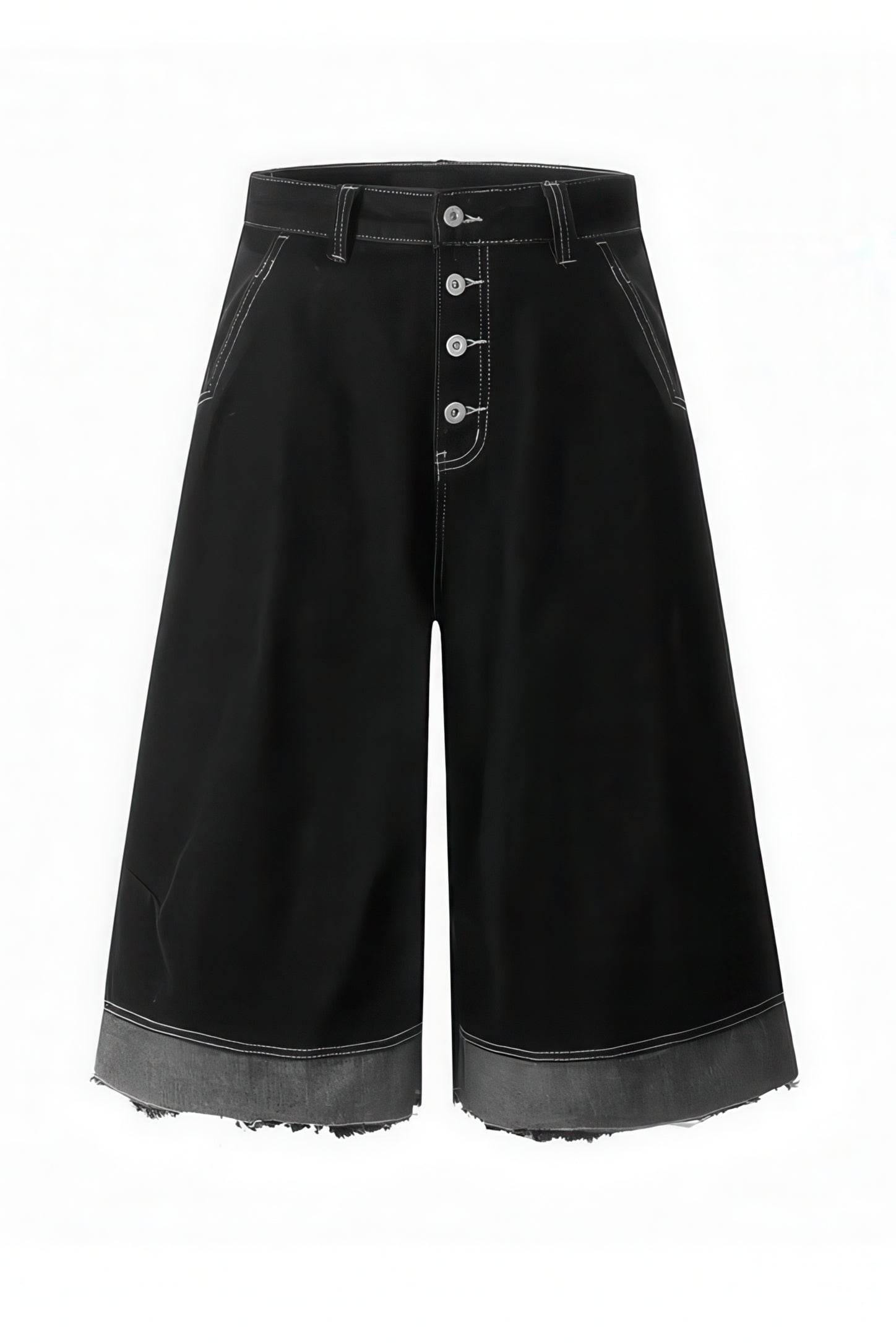 Button-Fly Cropped Jeans - Streetwear Washed Wide Leg Pants - 4inme