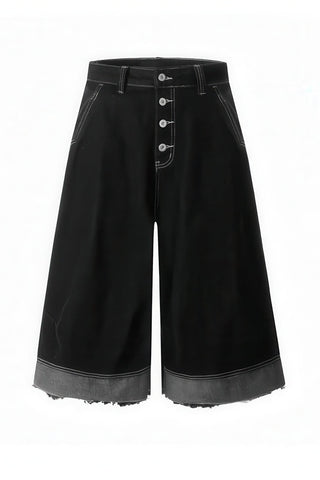 Button-Fly Cropped Jeans - Streetwear Washed Wide Leg Pants - 4inme