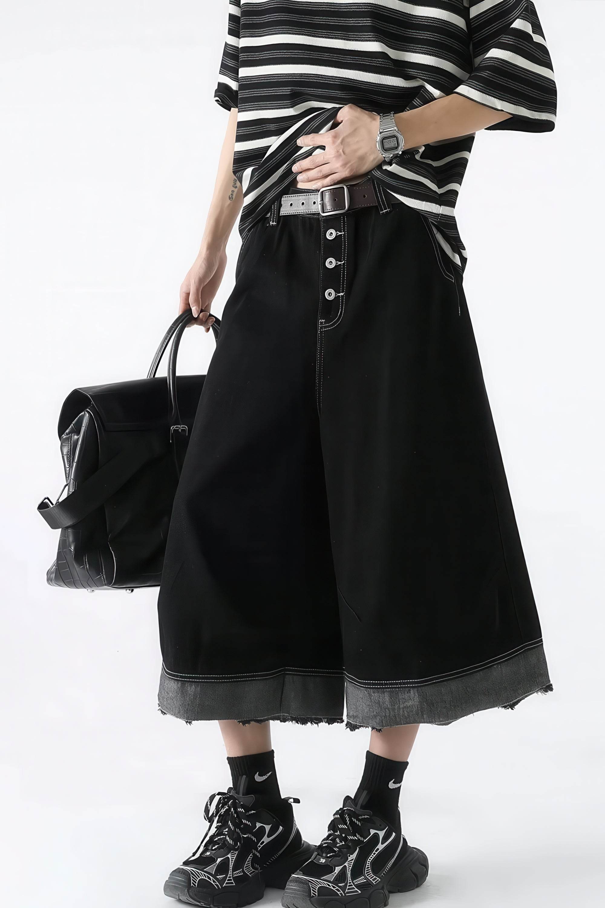 Button-Fly Cropped Jeans - Streetwear Washed Wide Leg Pants - 4inme