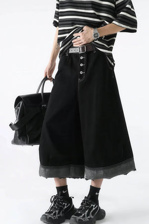 Button-Fly Cropped Jeans - Streetwear Washed Wide Leg Pants - 4inme