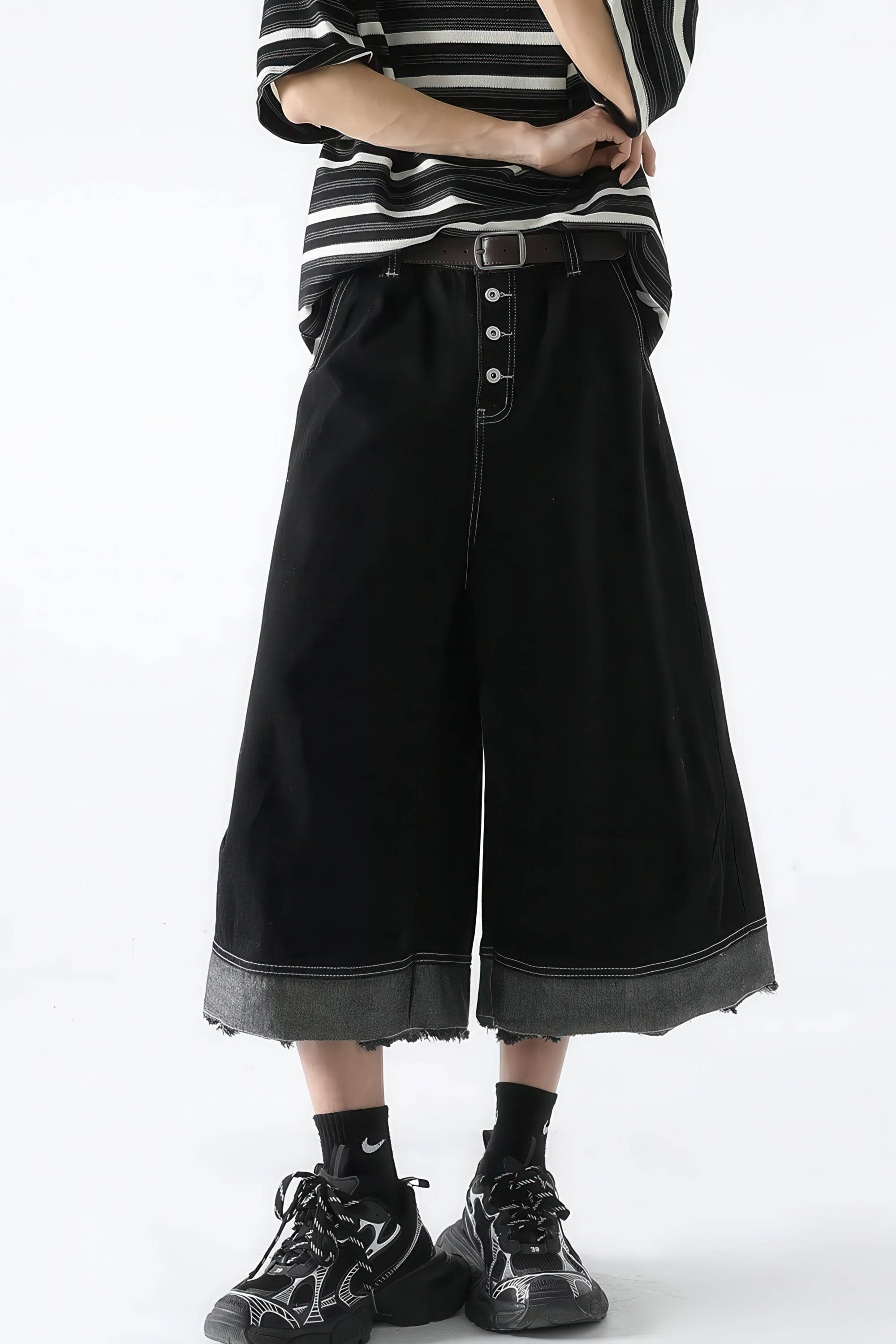 Button-Fly Cropped Jeans - Streetwear Washed Wide Leg Pants - 4inme