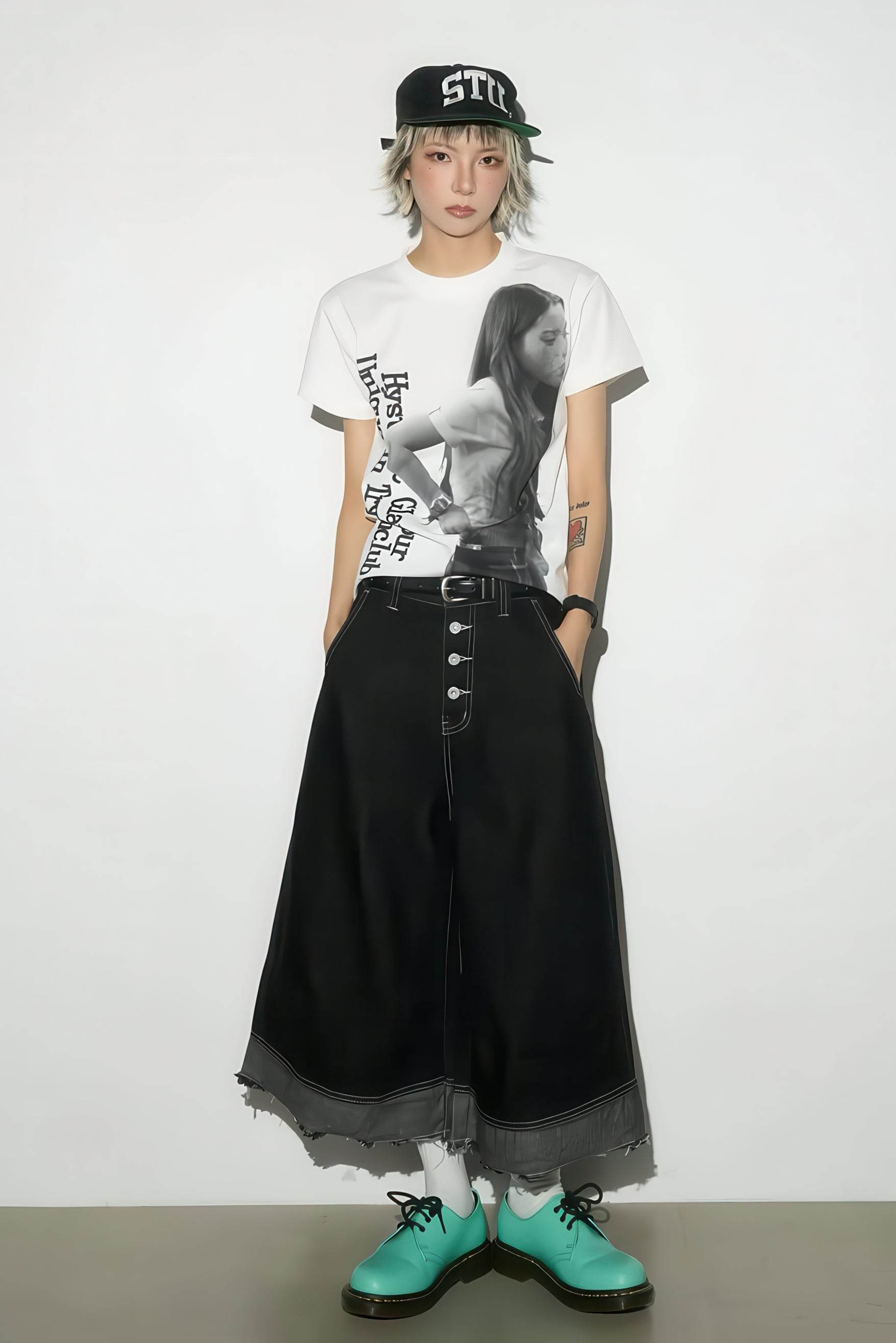 Button-Fly Cropped Jeans - Streetwear Washed Wide Leg Pants - 4inme