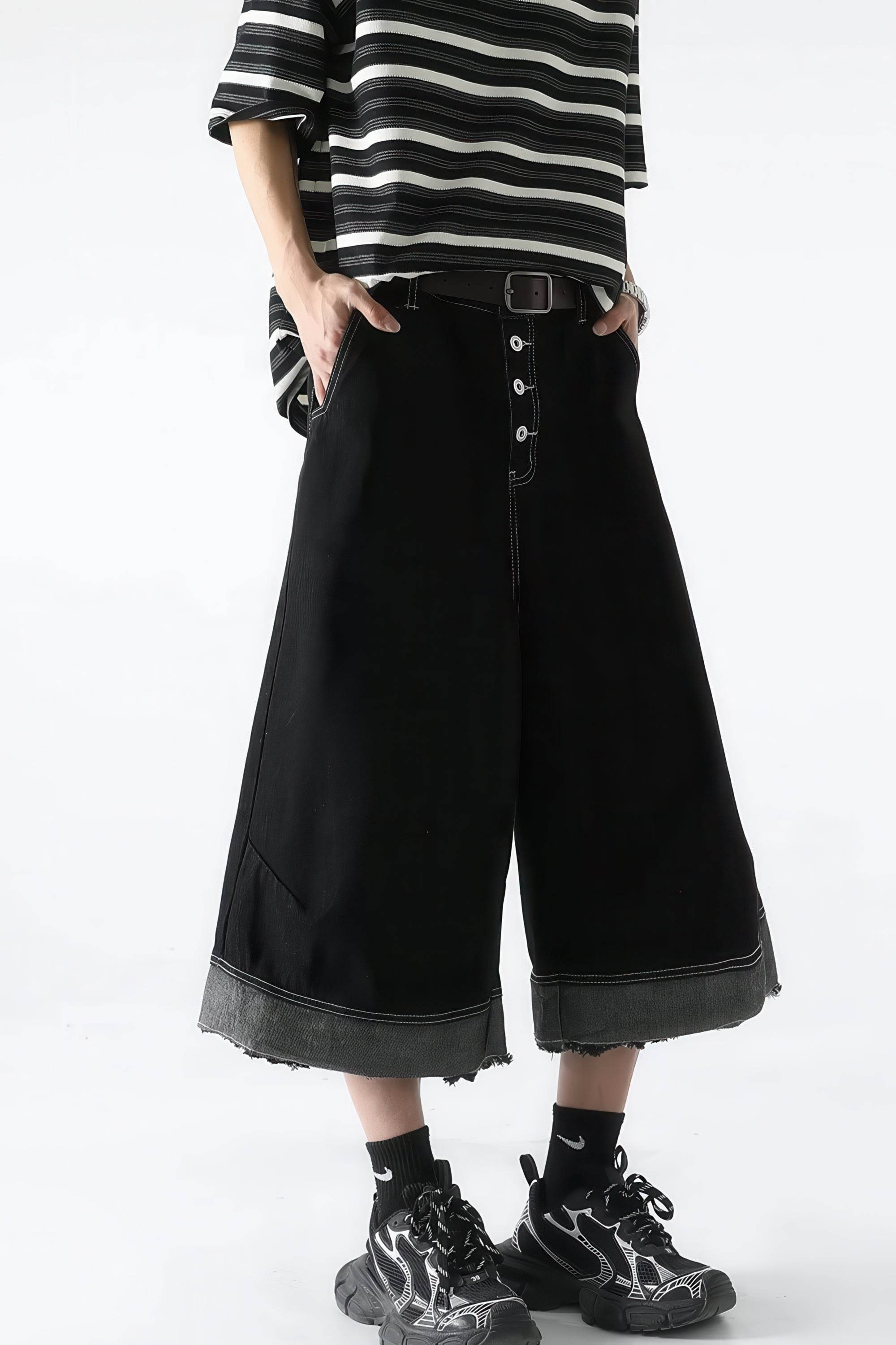 Button-Fly Cropped Jeans - Streetwear Washed Wide Leg Pants - 4inme