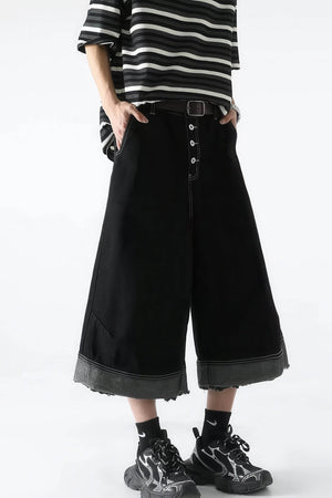 Button-Fly Cropped Jeans - Streetwear Washed Wide Leg Pants - 4inme