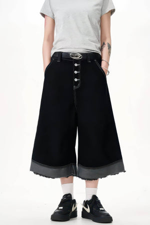Button-Fly Cropped Jeans - Streetwear Washed Wide Leg Pants - 4inme