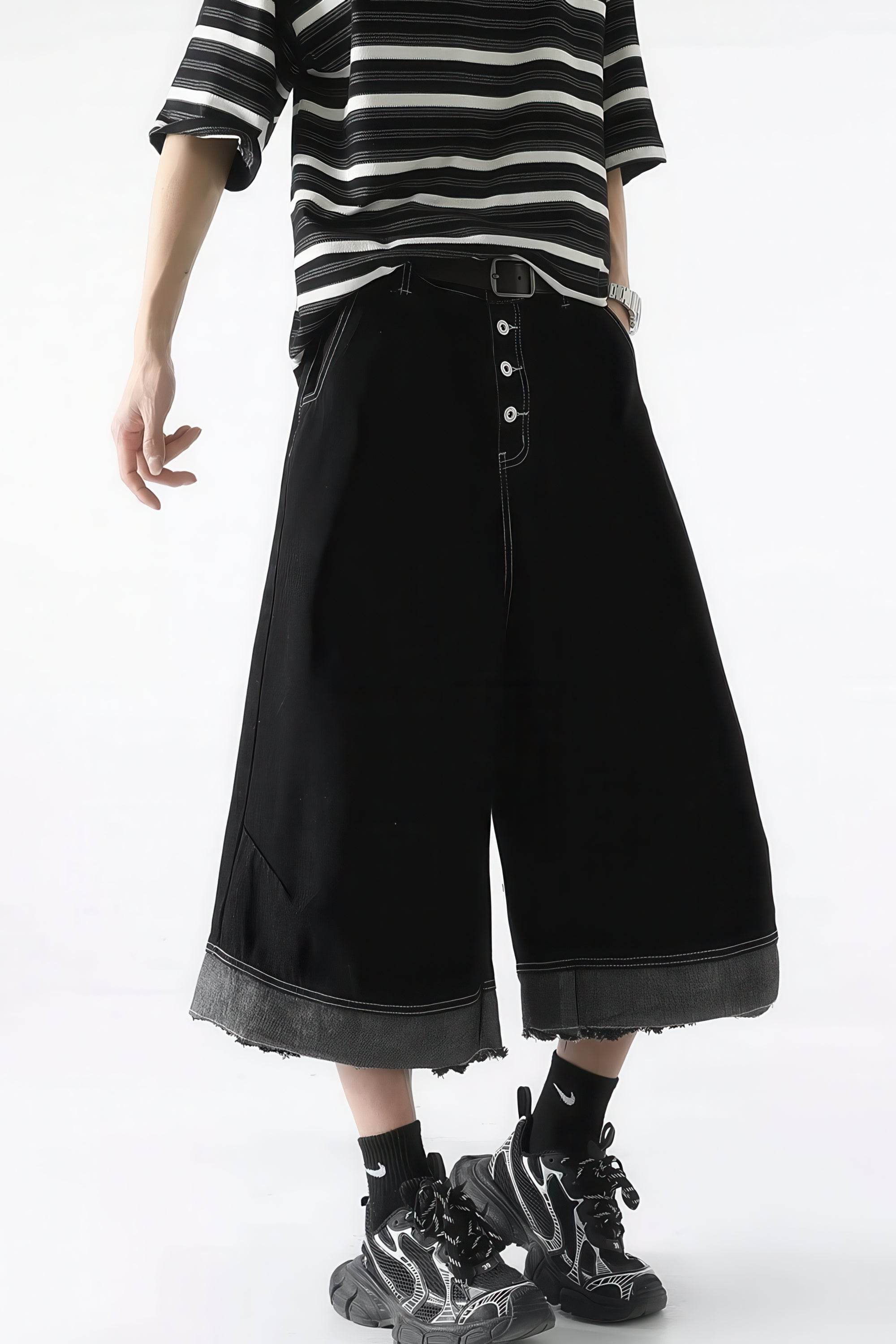 Button-Fly Cropped Jeans - Streetwear Washed Wide Leg Pants - 4inme