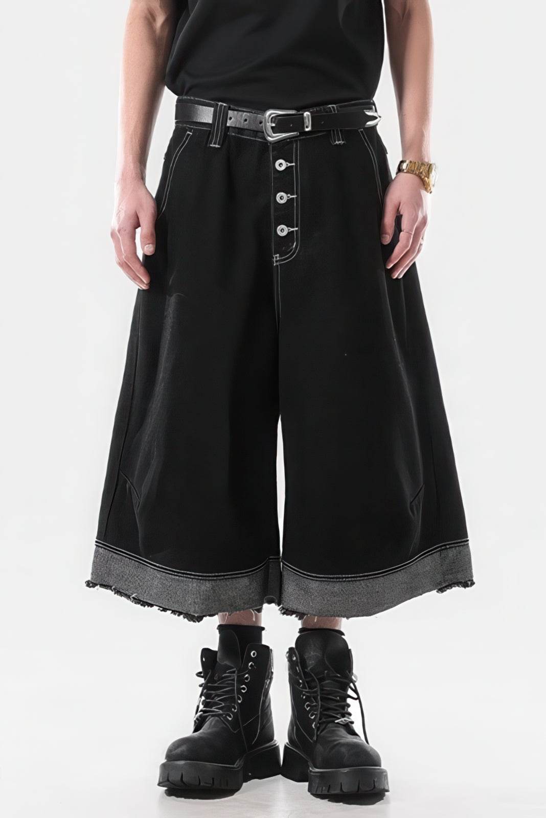 Button-Fly Cropped Jeans - Streetwear Washed Wide Leg Pants - 4inme