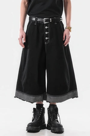 Button-Fly Cropped Jeans - Streetwear Washed Wide Leg Pants - 4inme