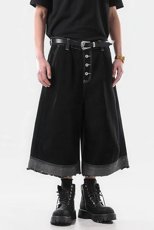 Button-Fly Cropped Jeans - Streetwear Washed Wide Leg Pants - 4inme