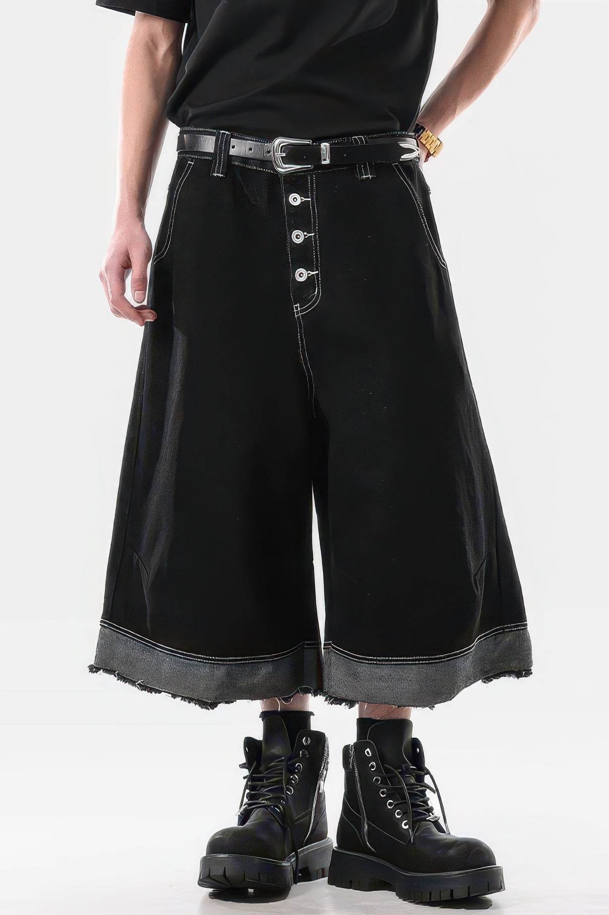 Button-Fly Cropped Jeans - Streetwear Washed Wide Leg Pants - 4inme