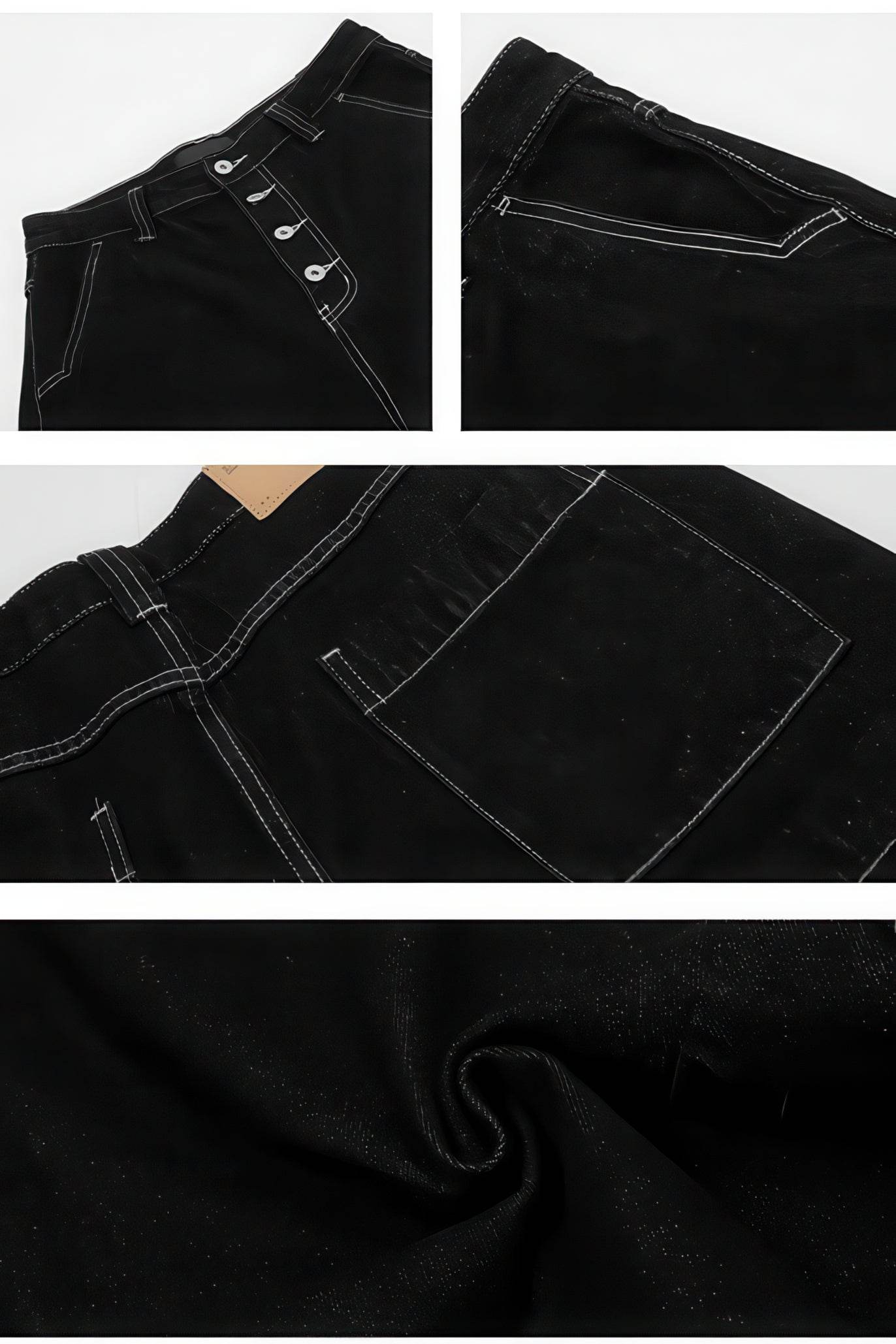 Button-Fly Cropped Jeans - Streetwear Washed Wide Leg Pants - 4inme