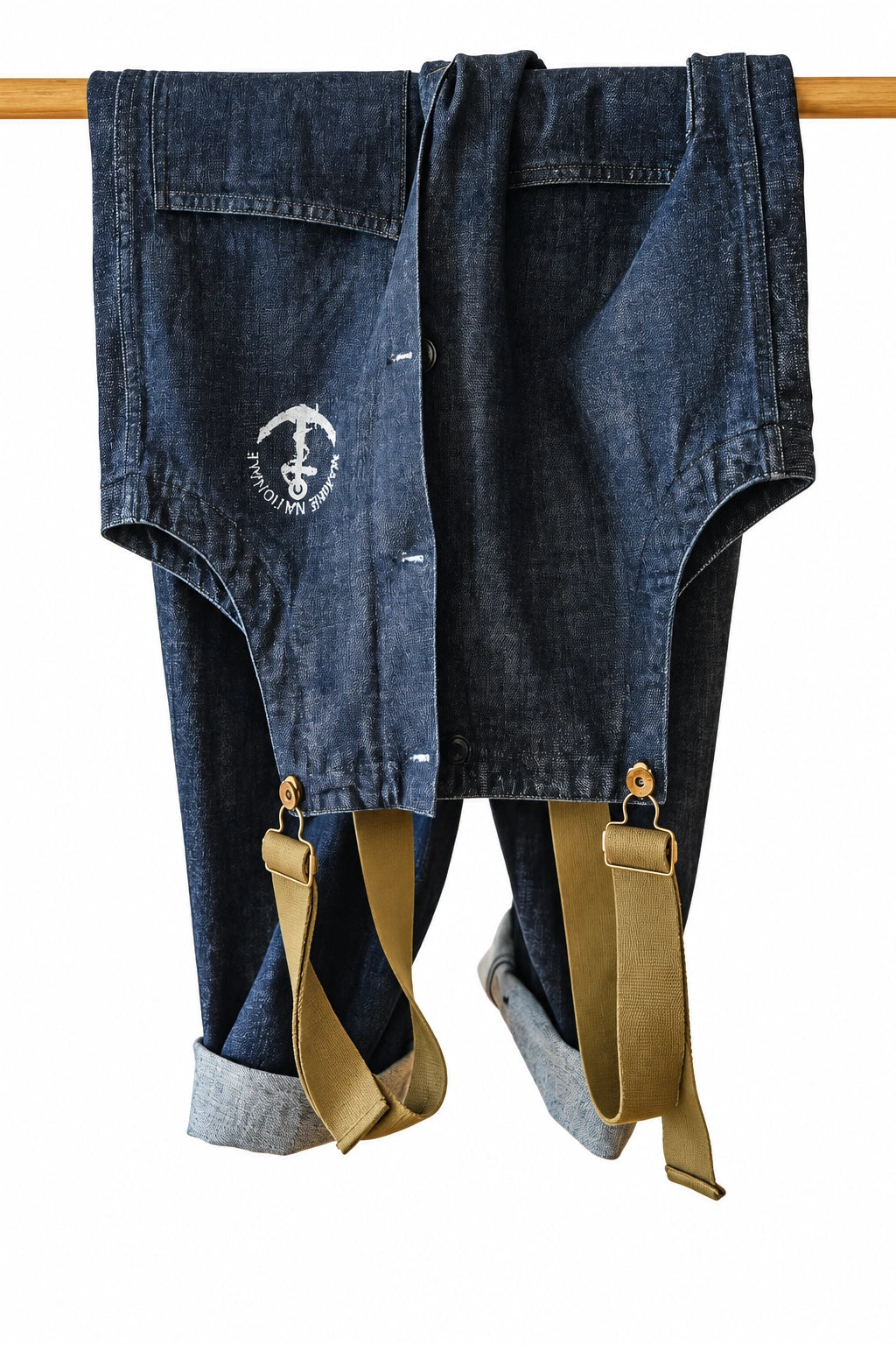Vintage American Workwear Suspender Overalls with Wide-Leg Denim