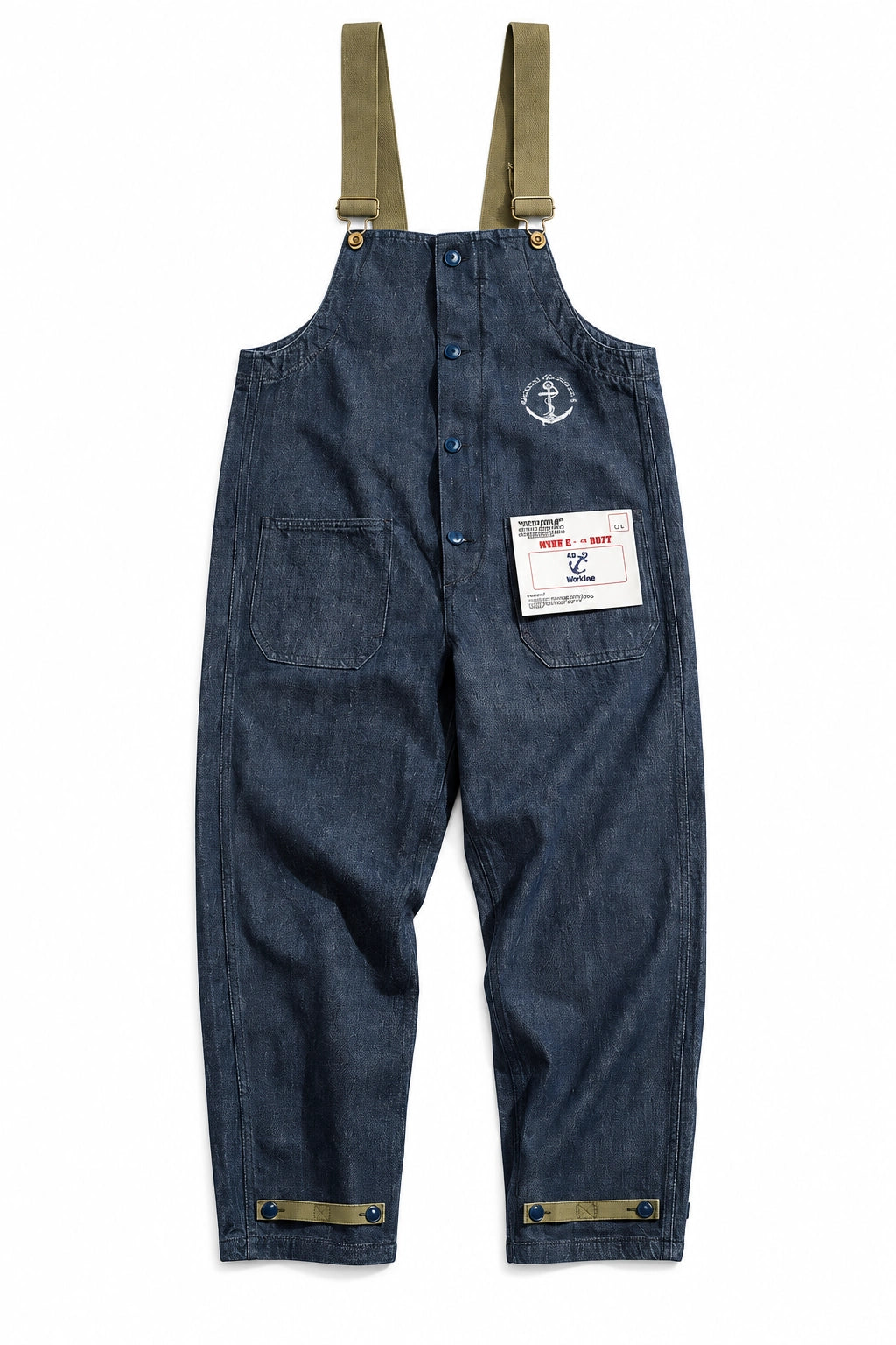 Vintage American Workwear Suspender Overalls with Wide-Leg Denim