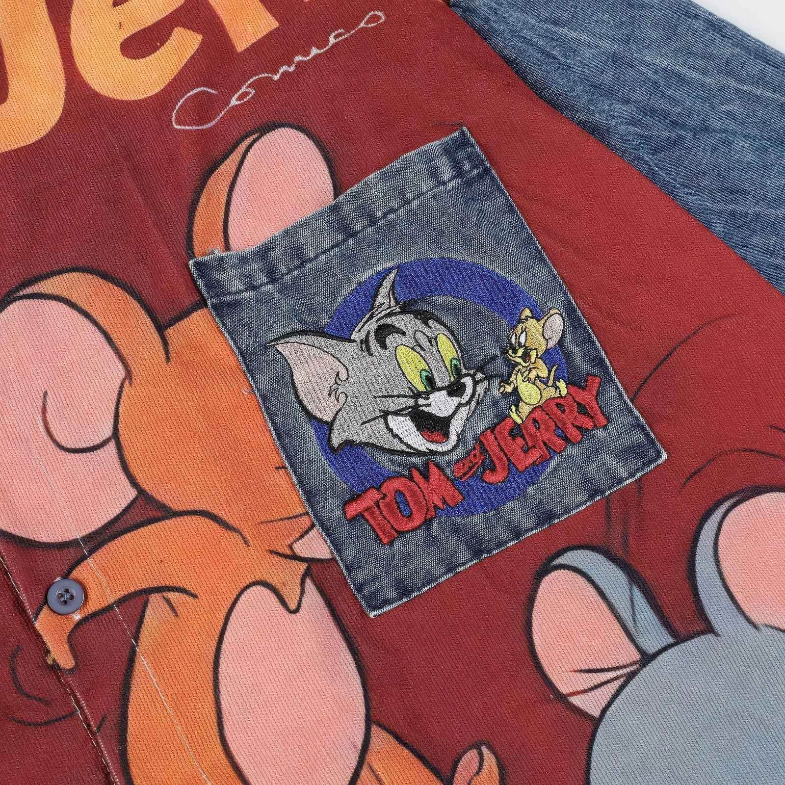 Corduroy & Denim Cartoon Patch Shirt - Unisex Oversized Street Style - 4inme