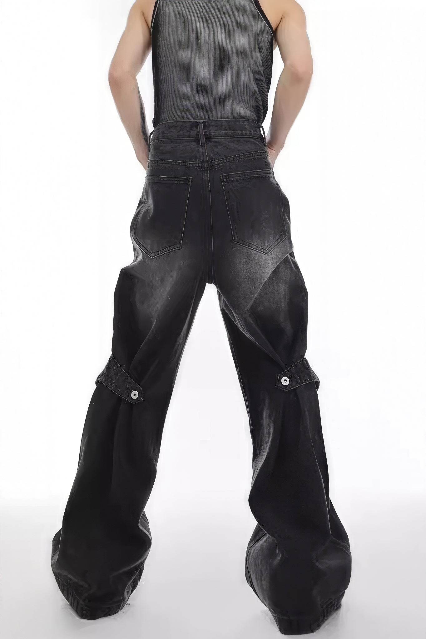 Distressed Denim Patchwork Jeans - Convertible Flare Design - 4inme