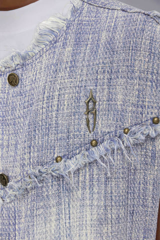 Distressed Denim Vest - Washed Rivet & Frayed Hem Design - 4inme