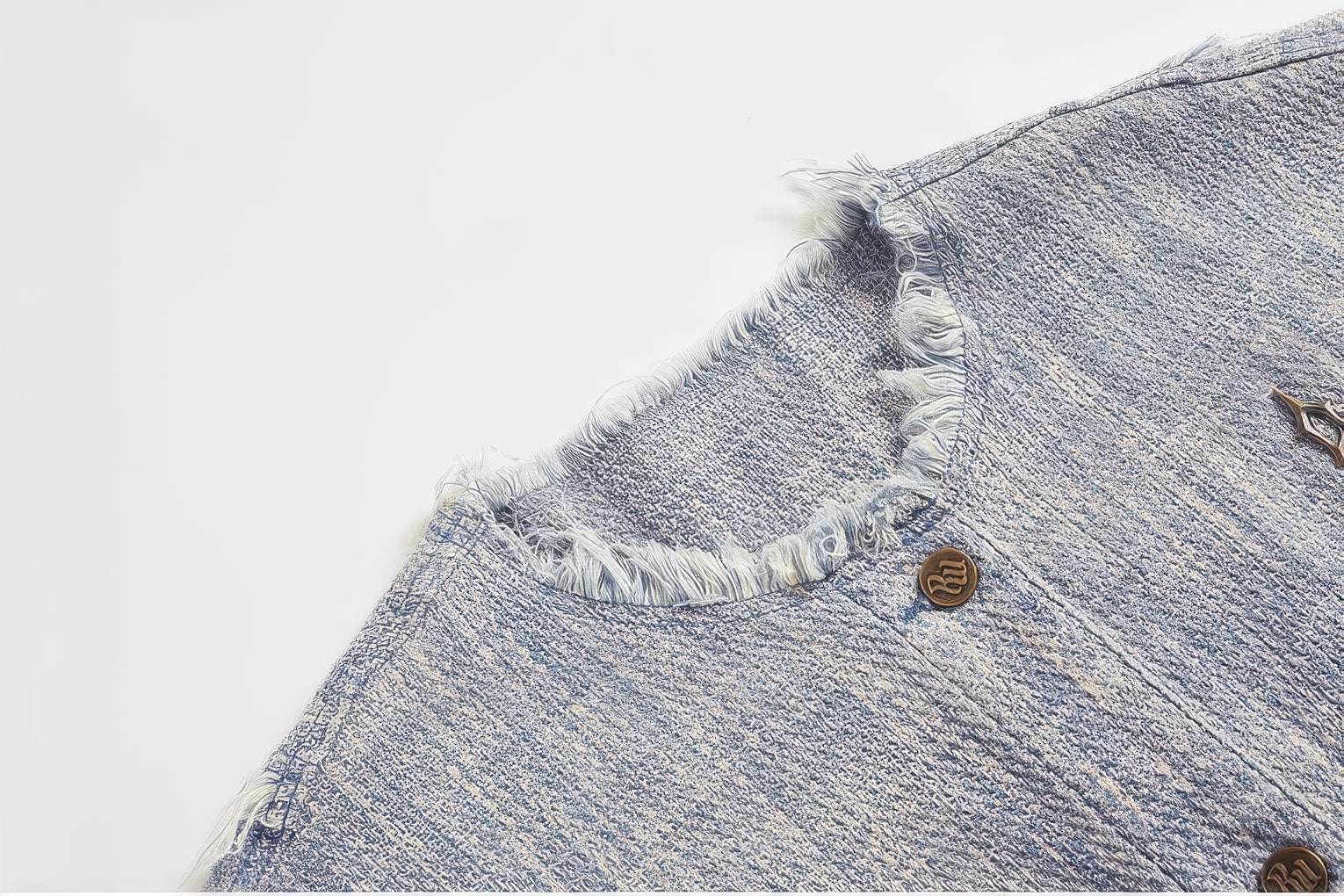 Distressed Denim Vest - Washed Rivet & Frayed Hem Design - 4inme