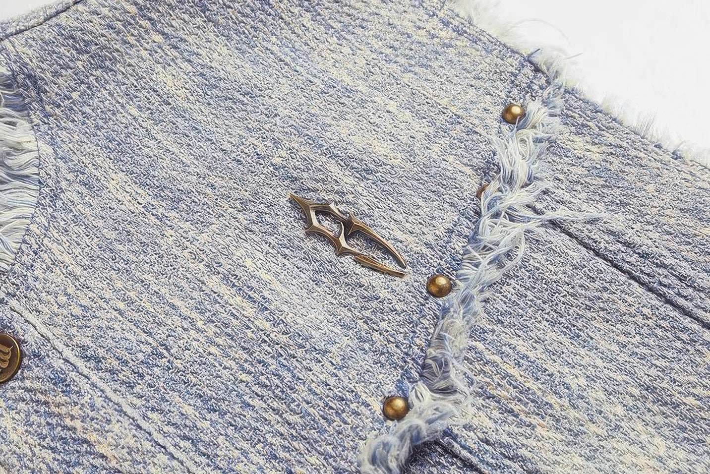 Distressed Denim Vest - Washed Rivet & Frayed Hem Design - 4inme