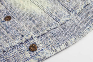 Distressed Denim Vest - Washed Rivet & Frayed Hem Design - 4inme