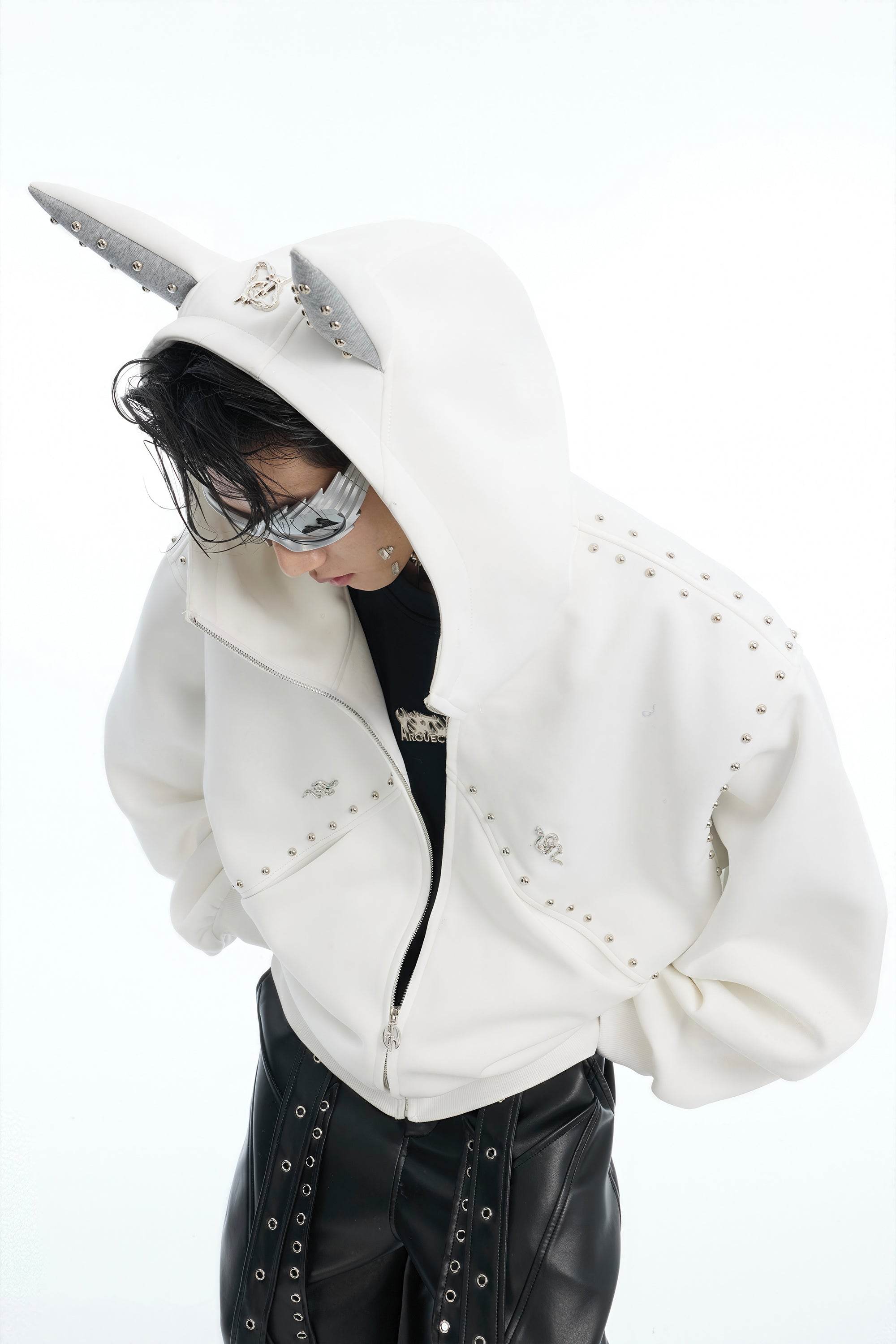 Doberman Dog Hooded Jacket with Rivet Accents - 4inme