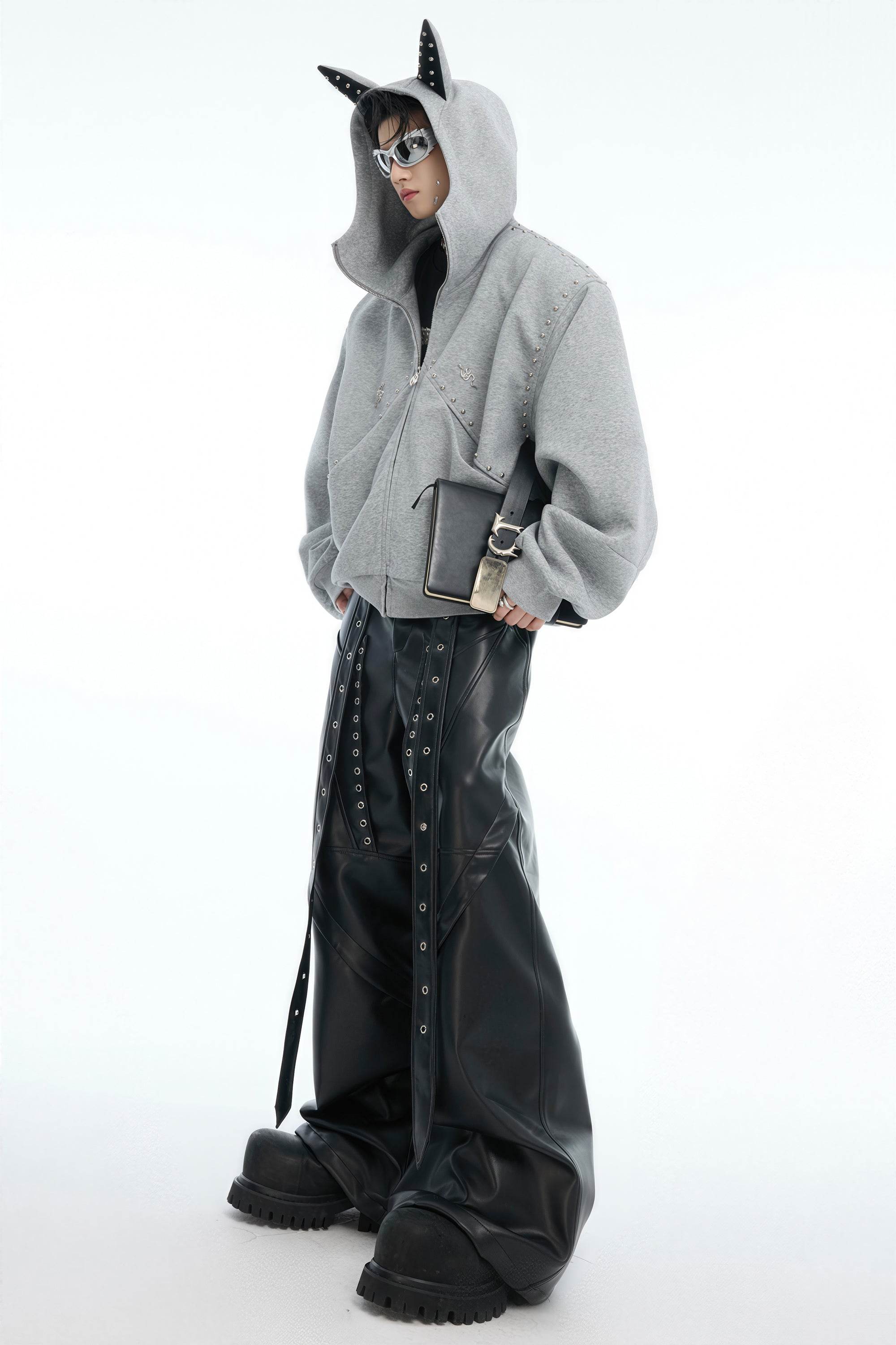 Doberman Dog Hooded Jacket with Rivet Accents - 4inme