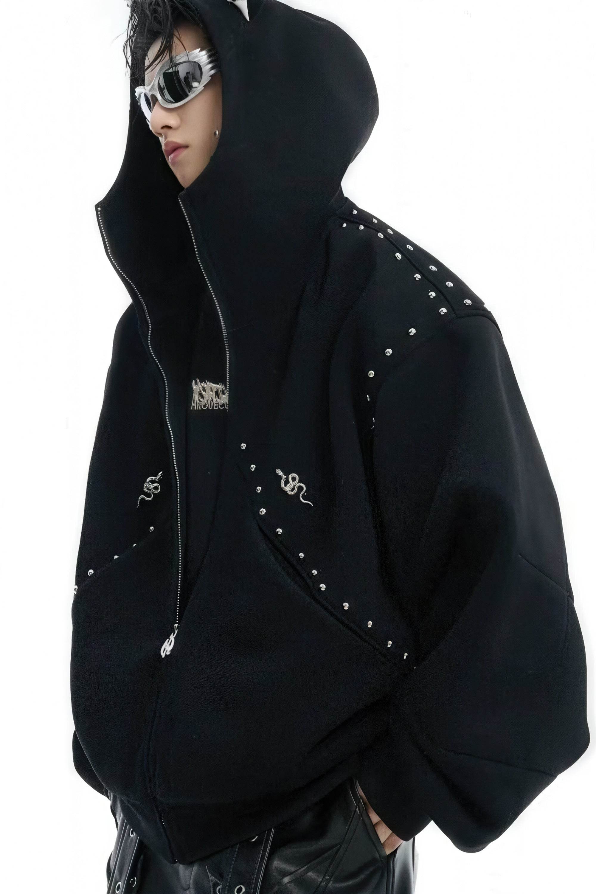 Doberman Dog Hooded Jacket with Rivet Accents - 4inme