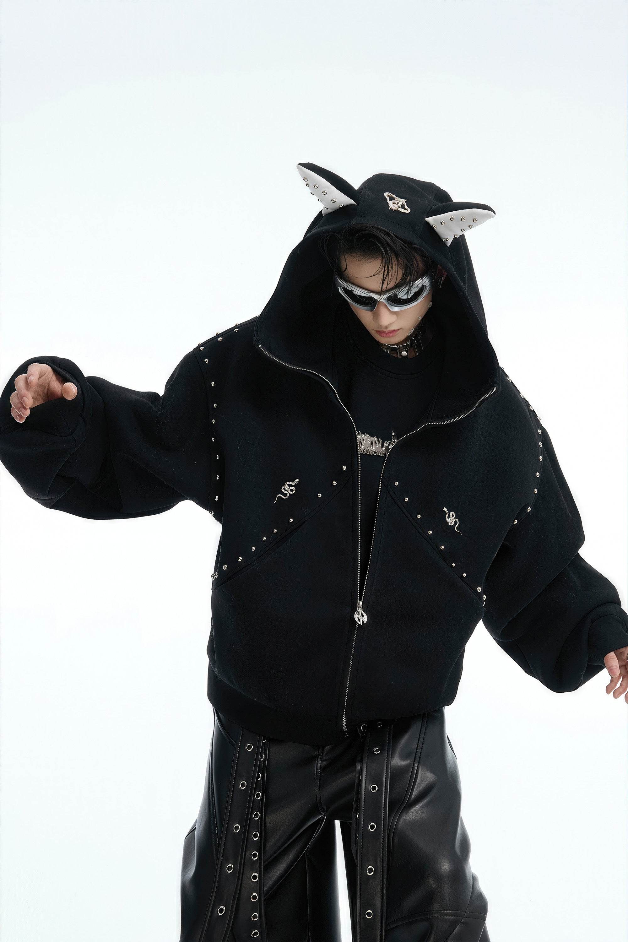 Doberman Dog Hooded Jacket with Rivet Accents - 4inme