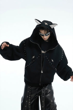 Doberman Dog Hooded Jacket with Rivet Accents - 4inme