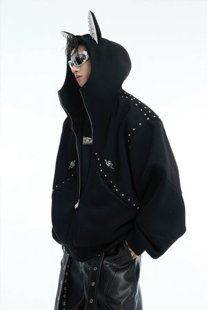 Doberman Dog Hooded Jacket with Rivet Accents - 4inme