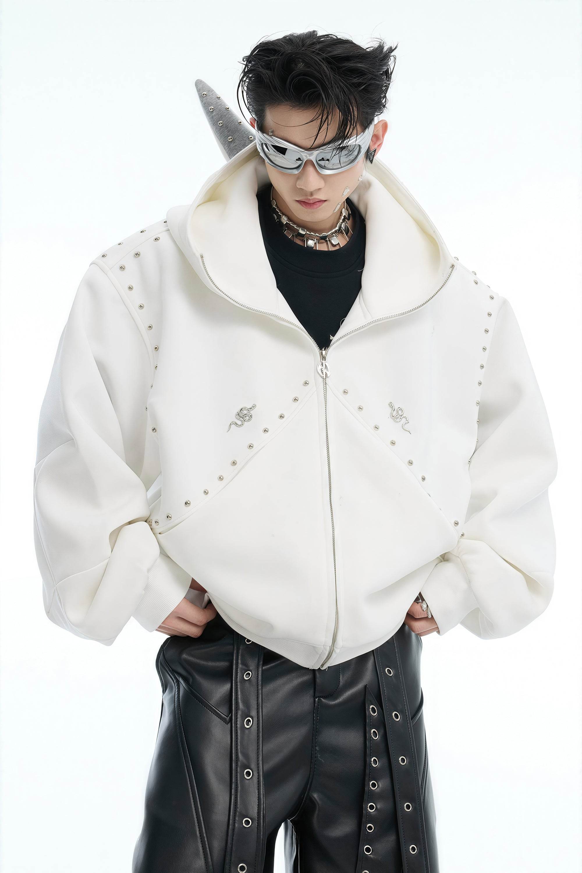 Doberman Dog Hooded Jacket with Rivet Accents - 4inme