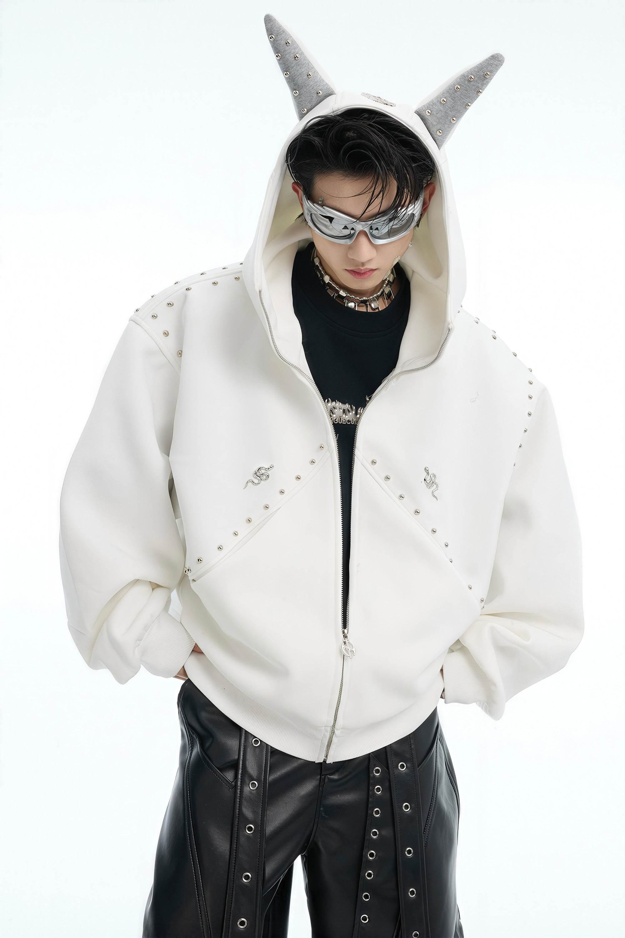 Doberman Dog Hooded Jacket with Rivet Accents - 4inme