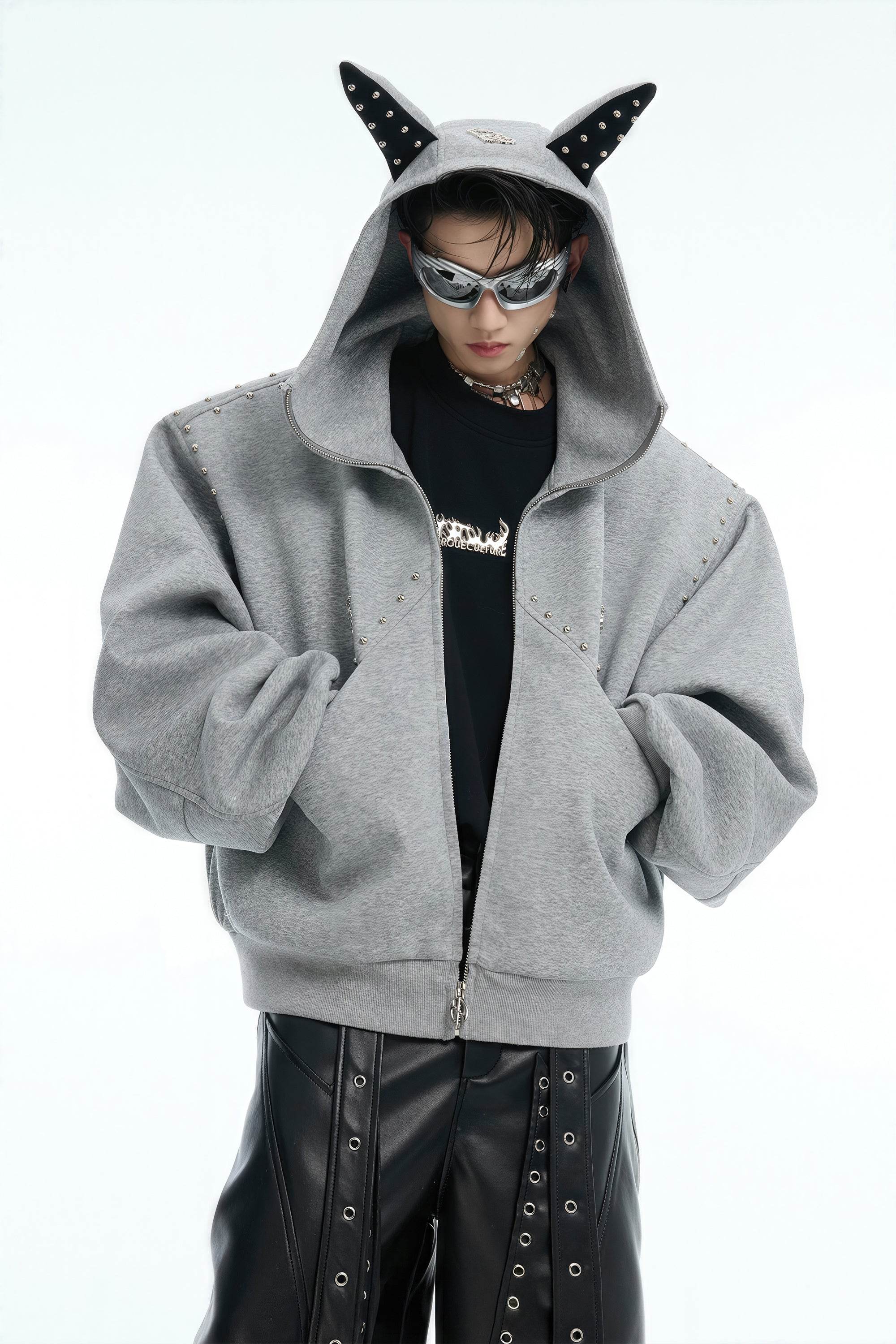 Doberman Dog Hooded Jacket with Rivet Accents - 4inme