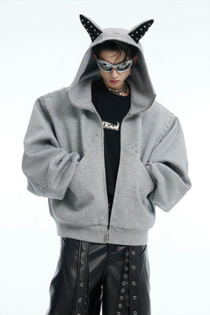 Doberman Dog Hooded Jacket with Rivet Accents - 4inme