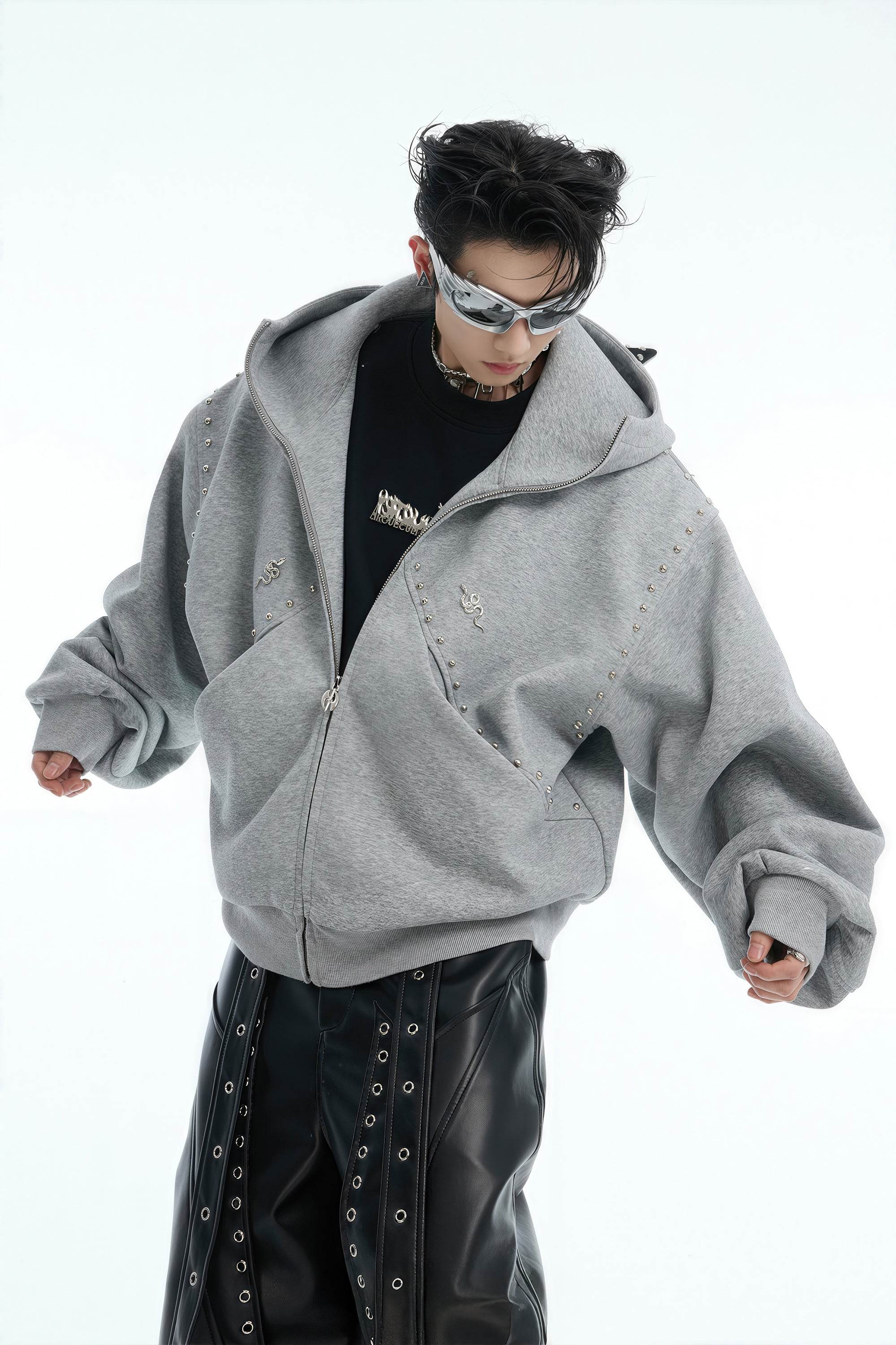 Doberman Dog Hooded Jacket with Rivet Accents - 4inme