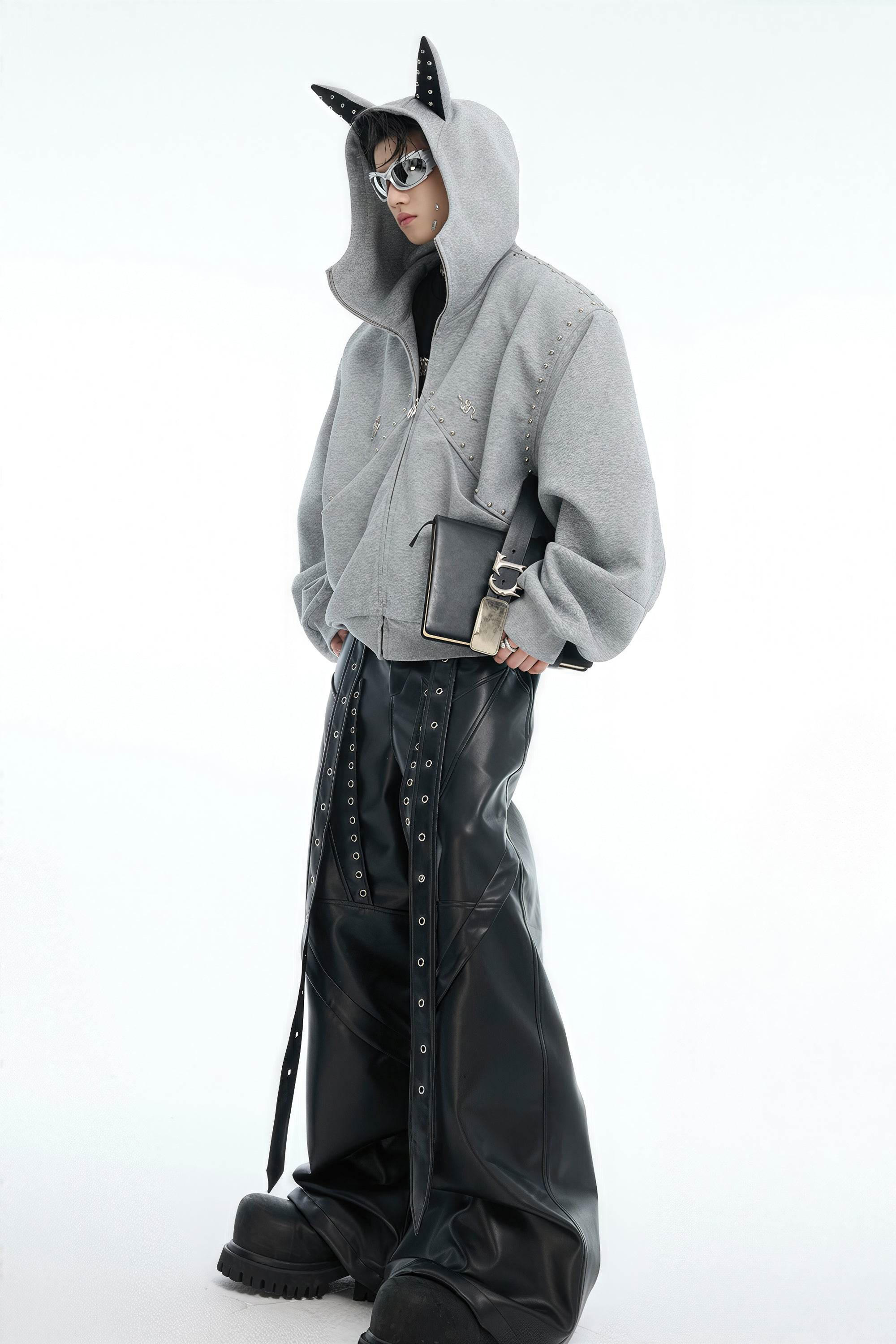 Doberman Dog Hooded Jacket with Rivet Accents - 4inme