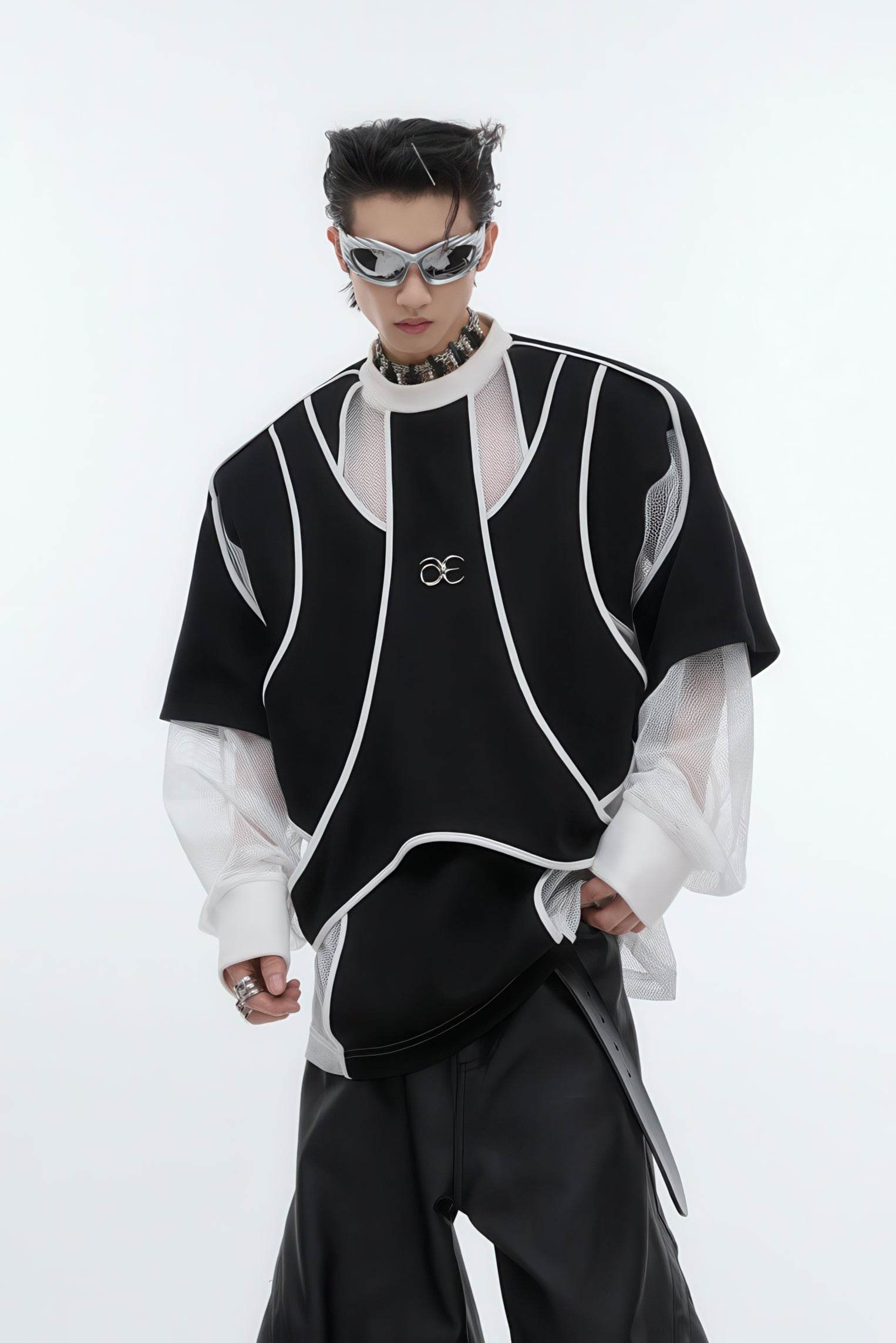Deconstructed Split Hoodie - Heavyweight Metal Trim with Shoulder Pads - 4inme