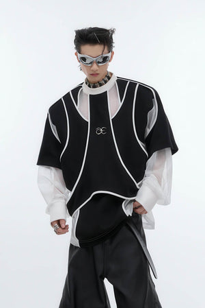 Deconstructed Split Hoodie - Heavyweight Metal Trim with Shoulder Pads - 4inme