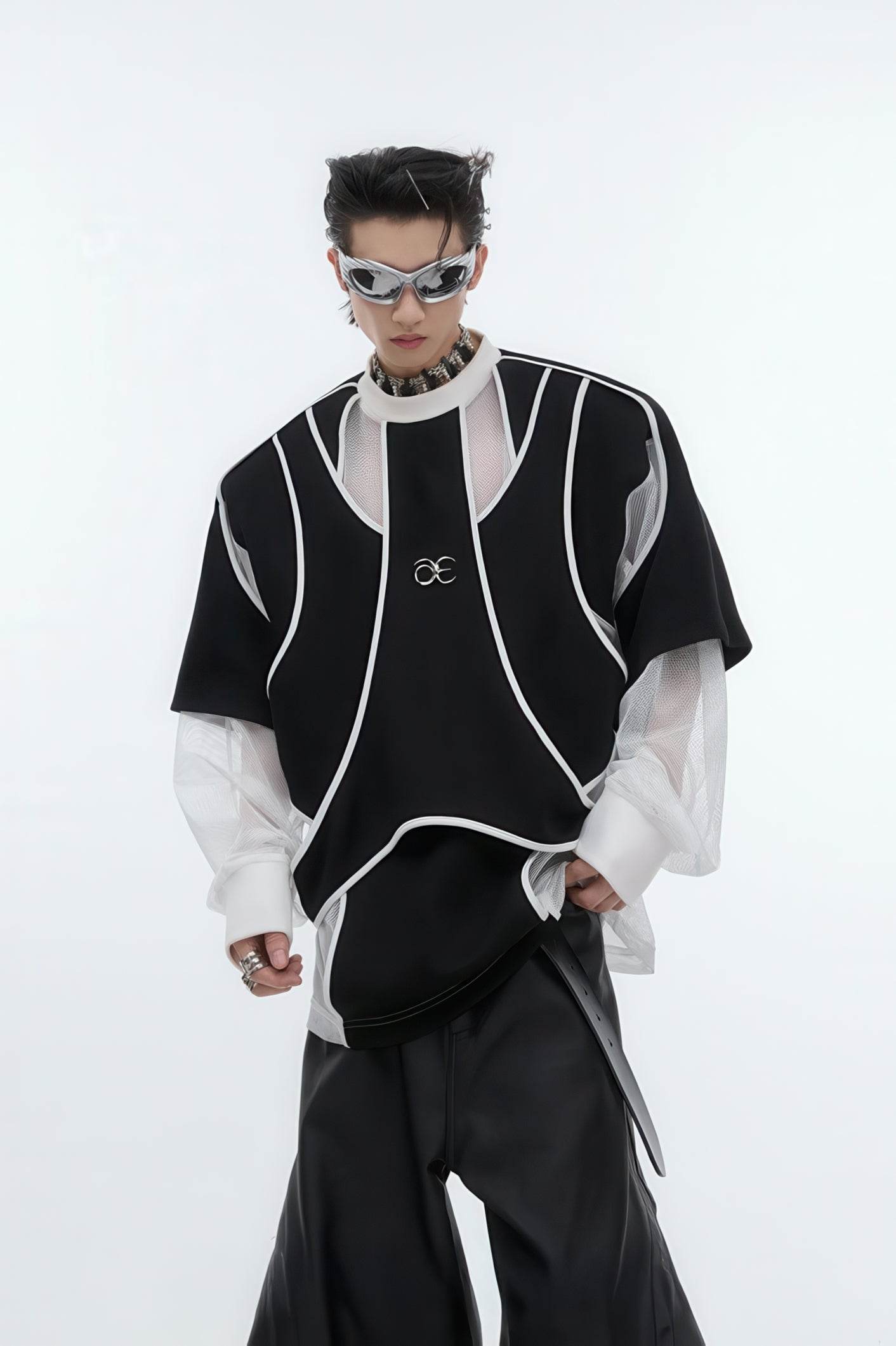 Deconstructed Split Hoodie - Heavyweight Metal Trim with Shoulder Pads - 4inme