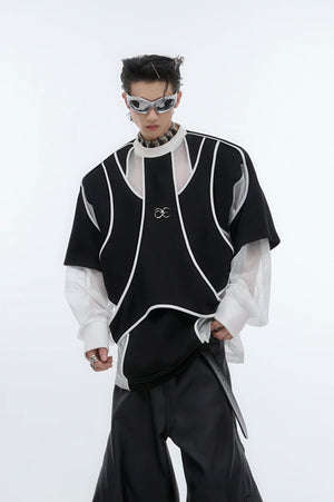 Deconstructed Split Hoodie - Heavyweight Metal Trim with Shoulder Pads - 4inme