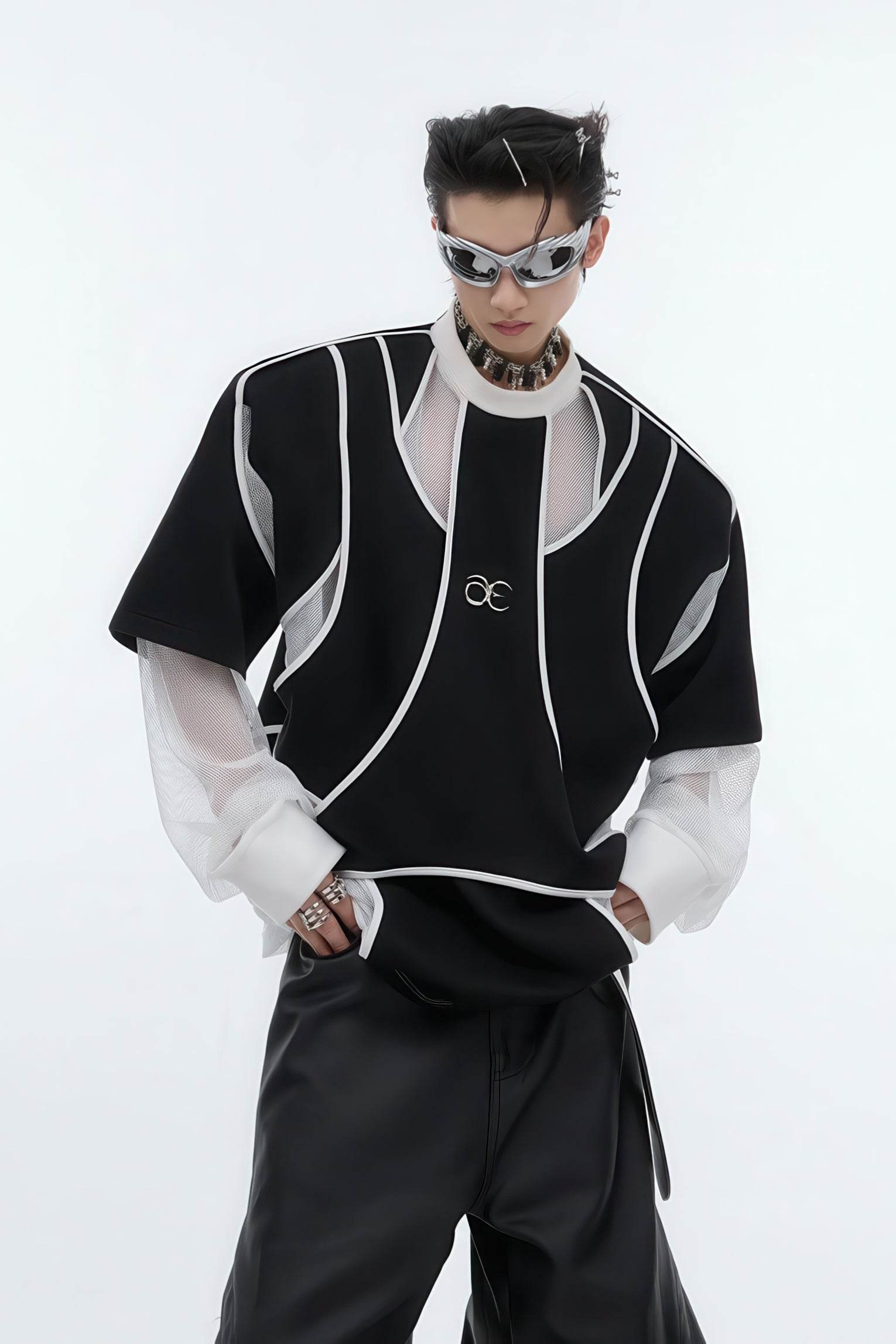 Deconstructed Split Hoodie - Heavyweight Metal Trim with Shoulder Pads - 4inme