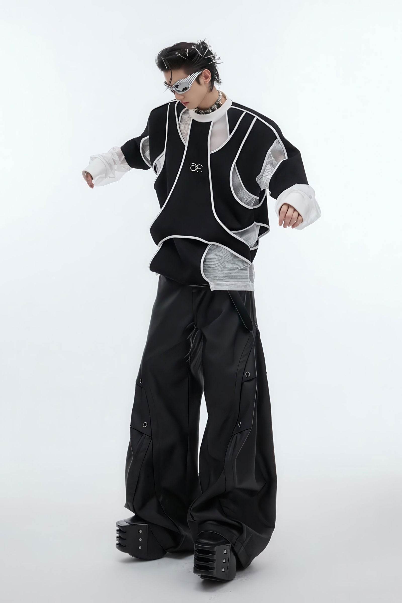 Deconstructed Split Hoodie - Heavyweight Metal Trim with Shoulder Pads - 4inme