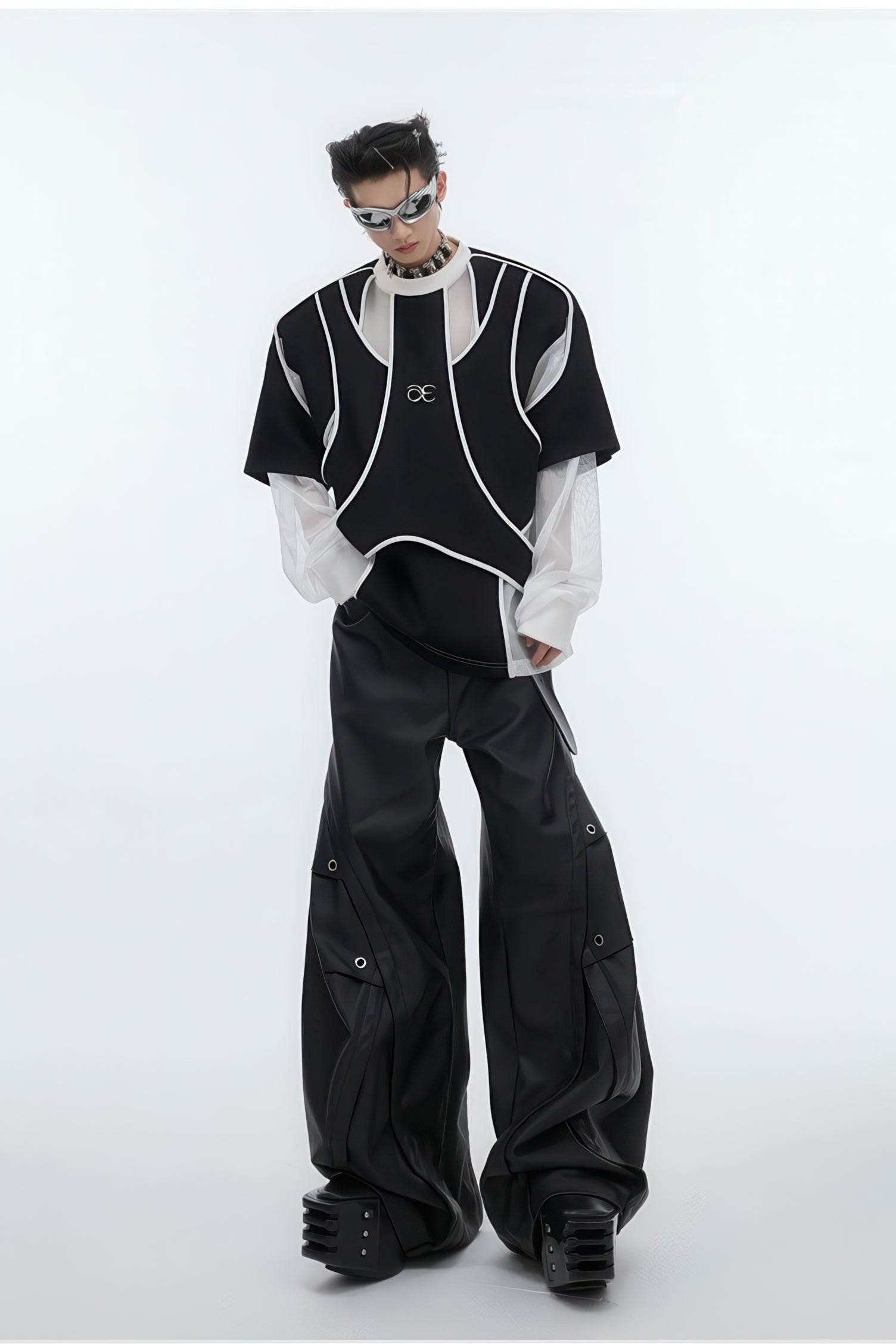 Deconstructed Split Hoodie - Heavyweight Metal Trim with Shoulder Pads - 4inme