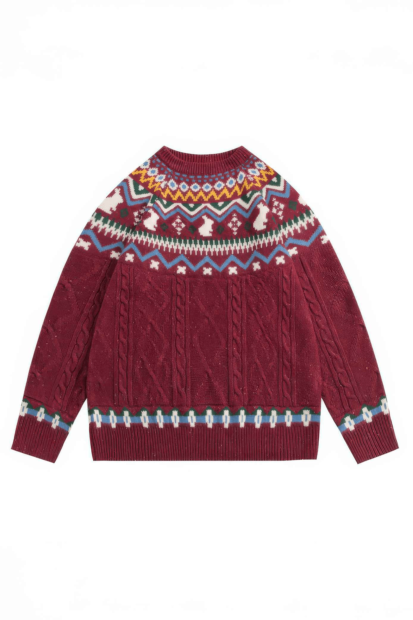 Fair Isle Red Holiday Knit Sweater - Cozy Oversized Pullover for Festive Vibes - 4inme