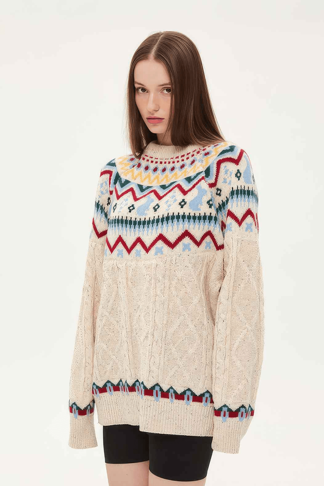 Fair Isle Red Holiday Knit Sweater - Cozy Oversized Pullover for Festive Vibes - 4inme