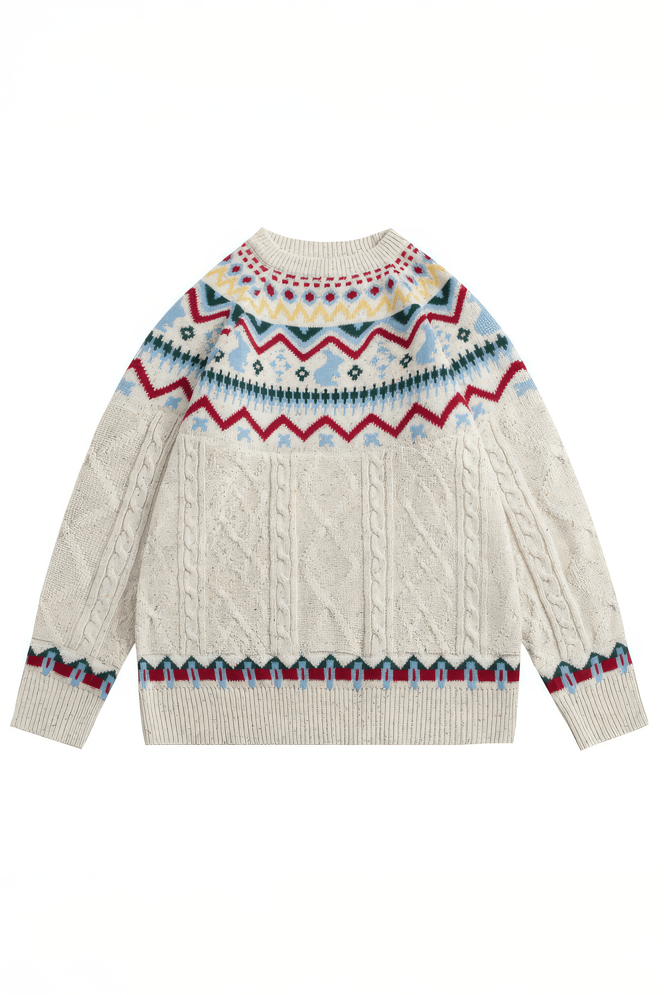 Fair Isle Red Holiday Knit Sweater - Cozy Oversized Pullover for Festive Vibes - 4inme