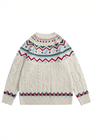 Fair Isle Red Holiday Knit Sweater - Cozy Oversized Pullover for Festive Vibes - 4inme