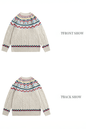 Fair Isle Red Holiday Knit Sweater - Cozy Oversized Pullover for Festive Vibes - 4inme