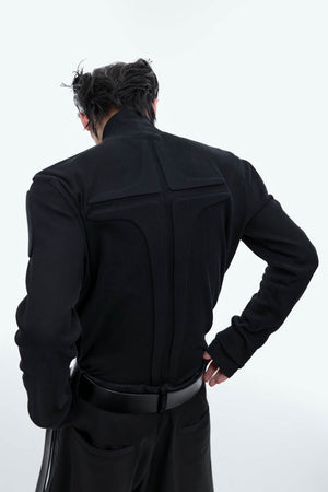 Heavy-Duty Armor-Inspired Black High Neck Long Sleeve Top - Slim Fit & Versatile - 4inme