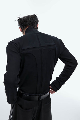 Heavy-Duty Armor-Inspired Black High Neck Long Sleeve Top - Slim Fit & Versatile - 4inme