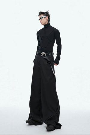 Heavy-Duty Armor-Inspired Black High Neck Long Sleeve Top - Slim Fit & Versatile - 4inme